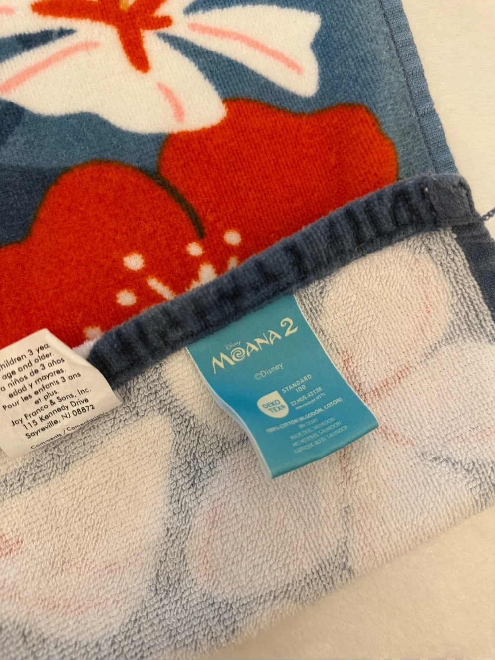 Disney Moana Beach Towel – Blue with Red, Pink, White, Tan Accents